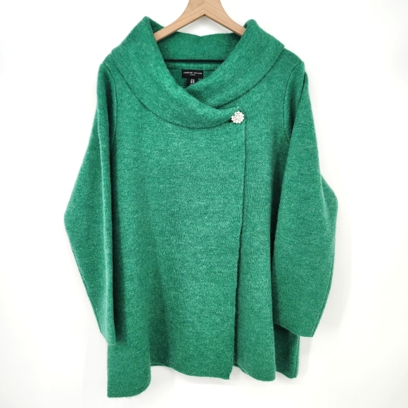 Adrienne Vittadini Woman Wrap Sweater Size 1X Kelly Green Wool‎ Blend Cardigan - Picture 1 of 7